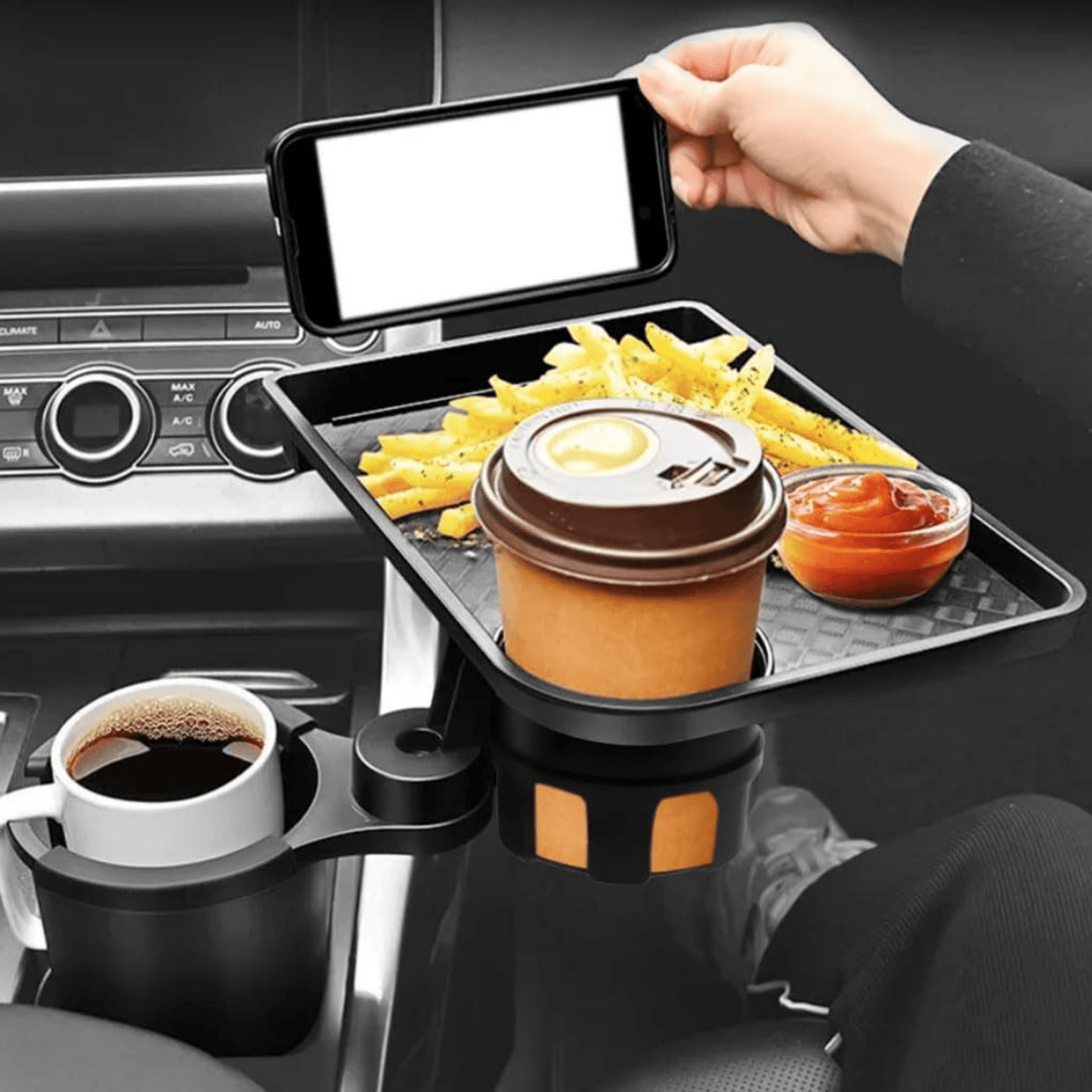 Car Cup Holder Expander with Detachable Food Tray - Autotrendix