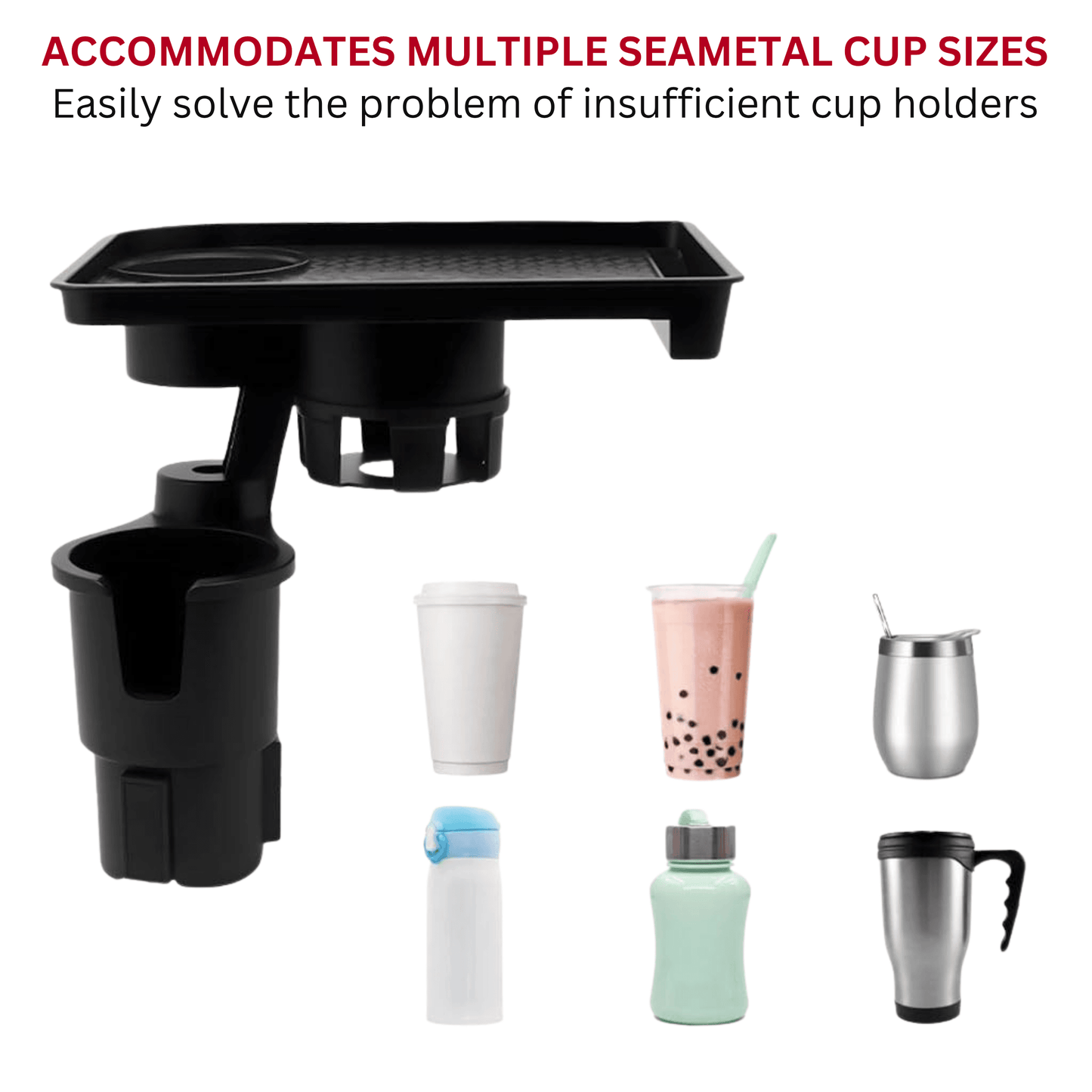 Car Cup Holder Expander with Detachable Food Tray - Autotrendix