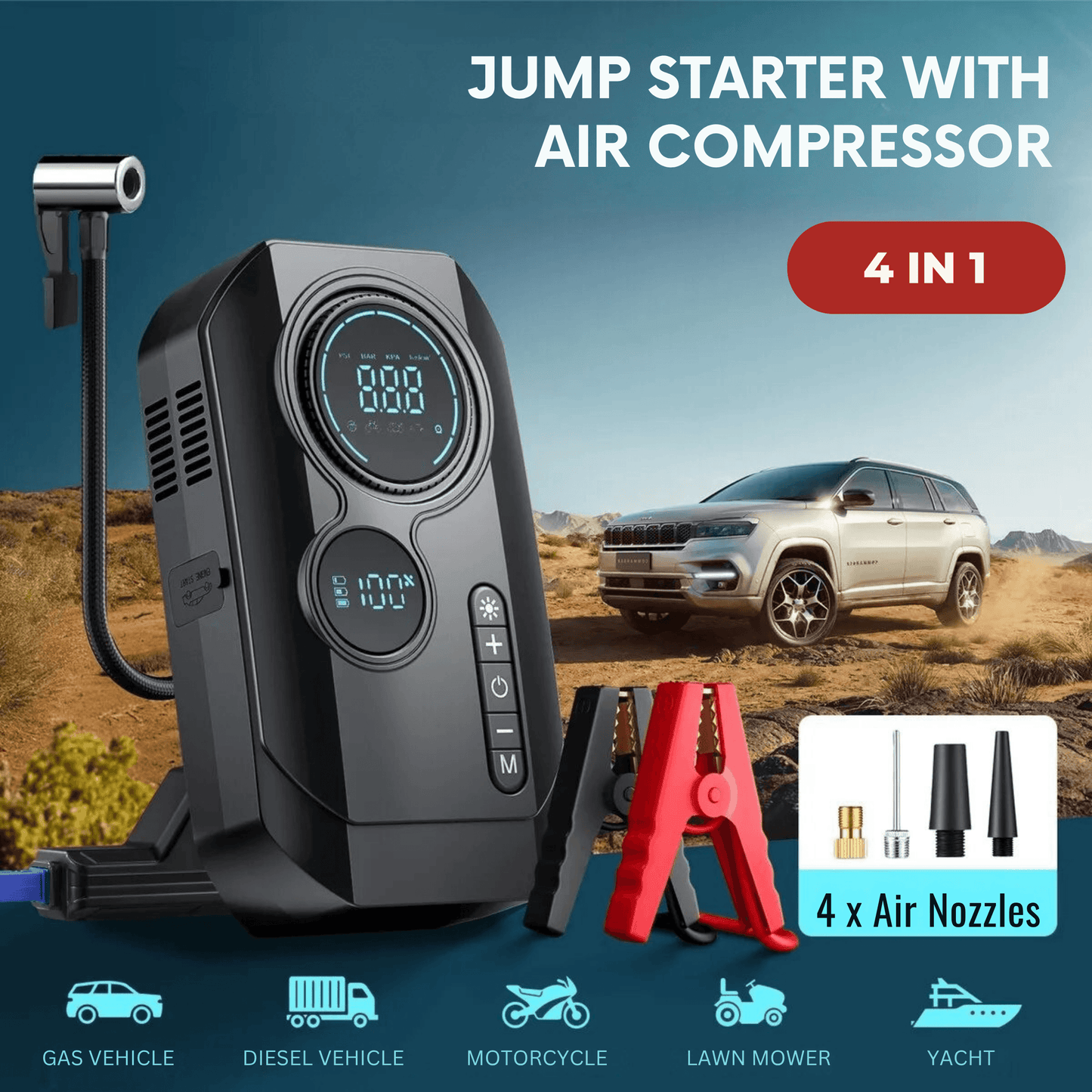 Portable Car Jump Starter & Air Compressor - Autotrendix