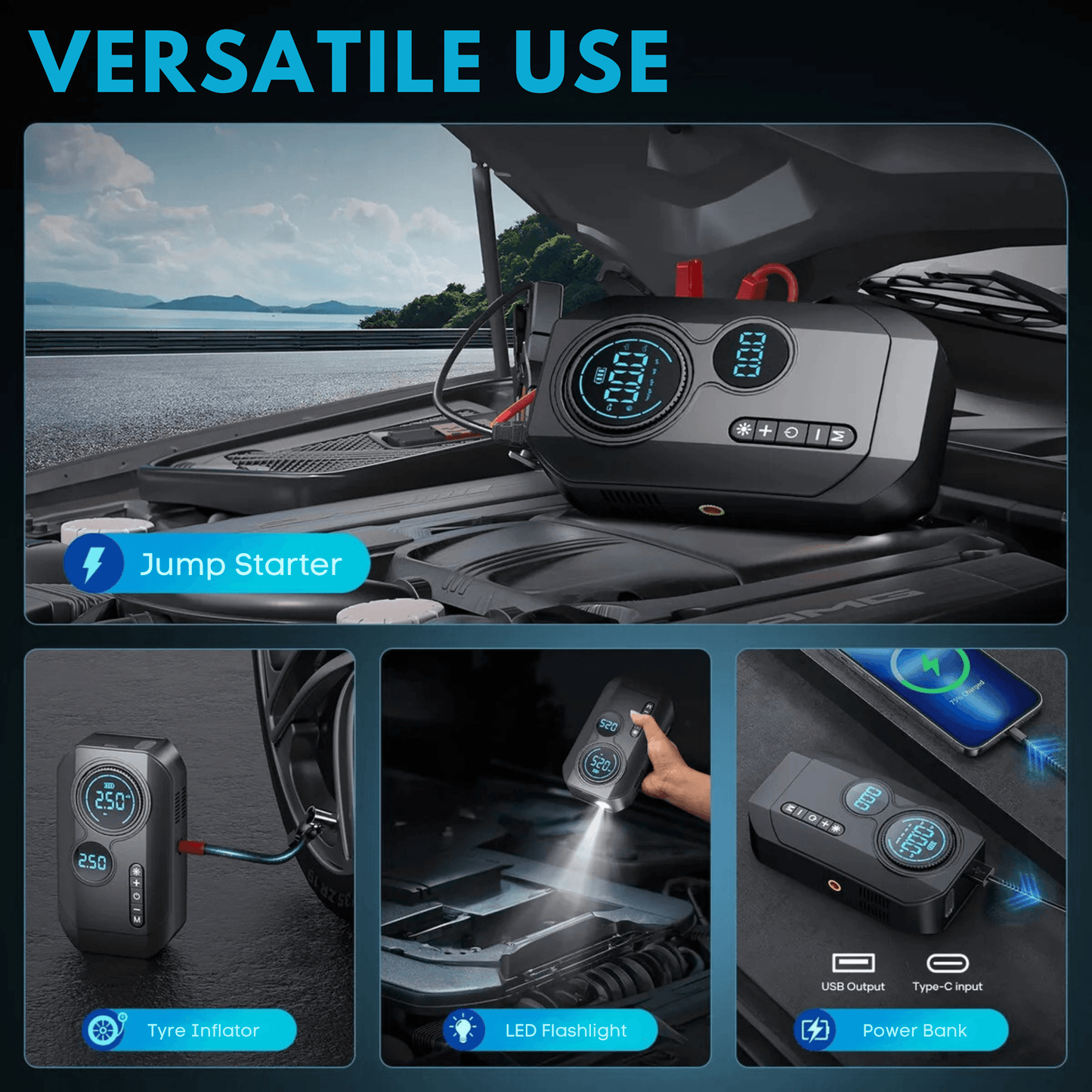 Portable Car Jump Starter & Air Compressor - Autotrendix