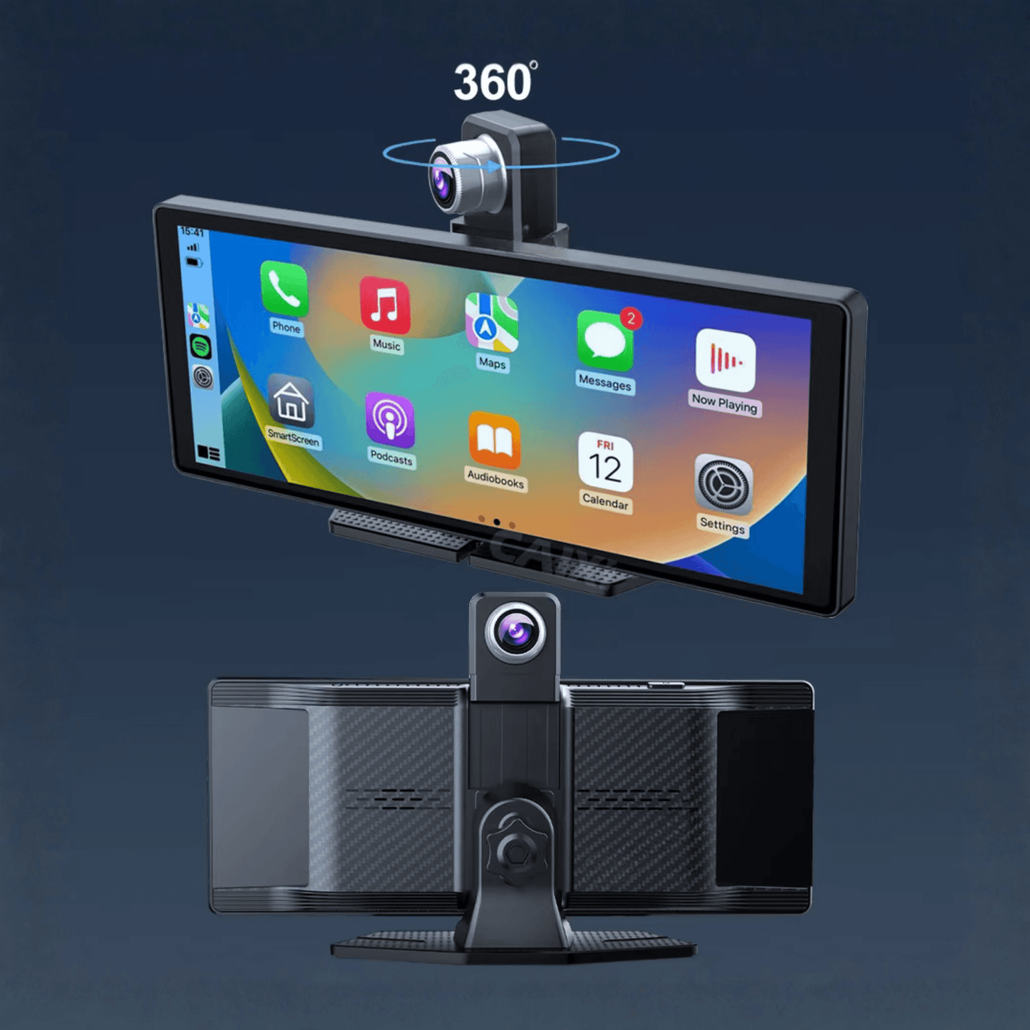 Portable CarPlay Screen with Rotatable 4K Dash Camera - Autotrendix