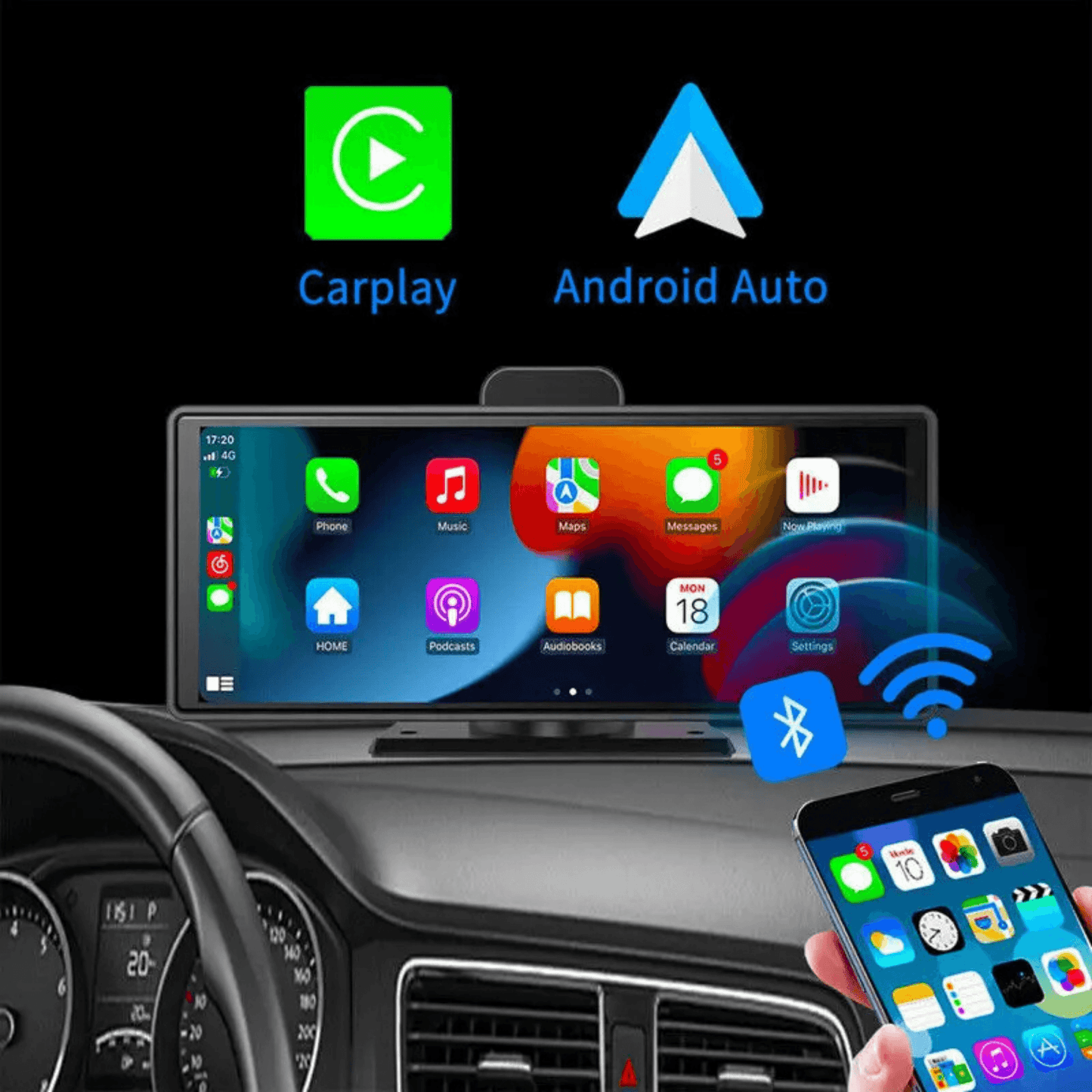 Portable CarPlay Screen with Rotatable 4K Dash Camera - Autotrendix