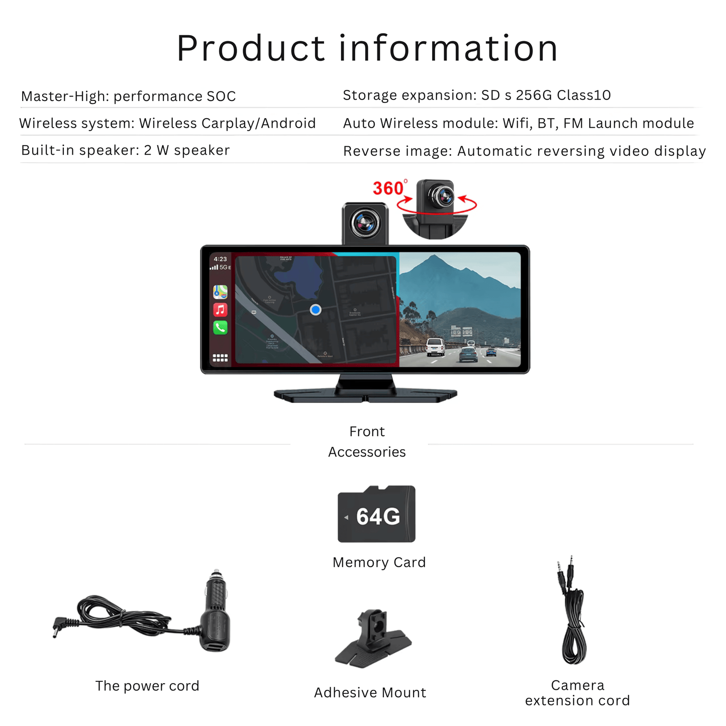 Portable CarPlay Screen with Rotatable 4K Dash Camera - Autotrendix