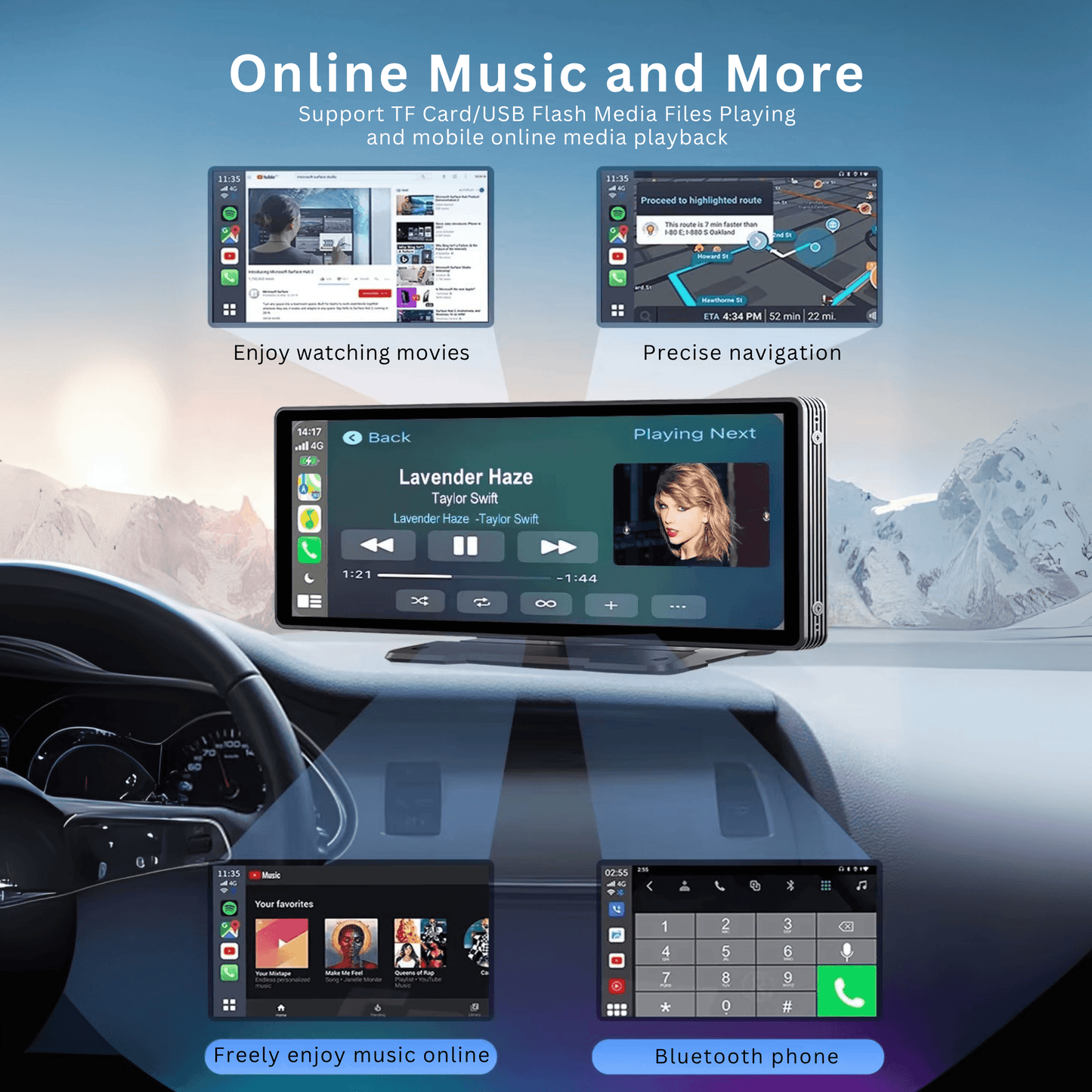Portable CarPlay Screen with Rotatable 4K Dash Camera - Autotrendix