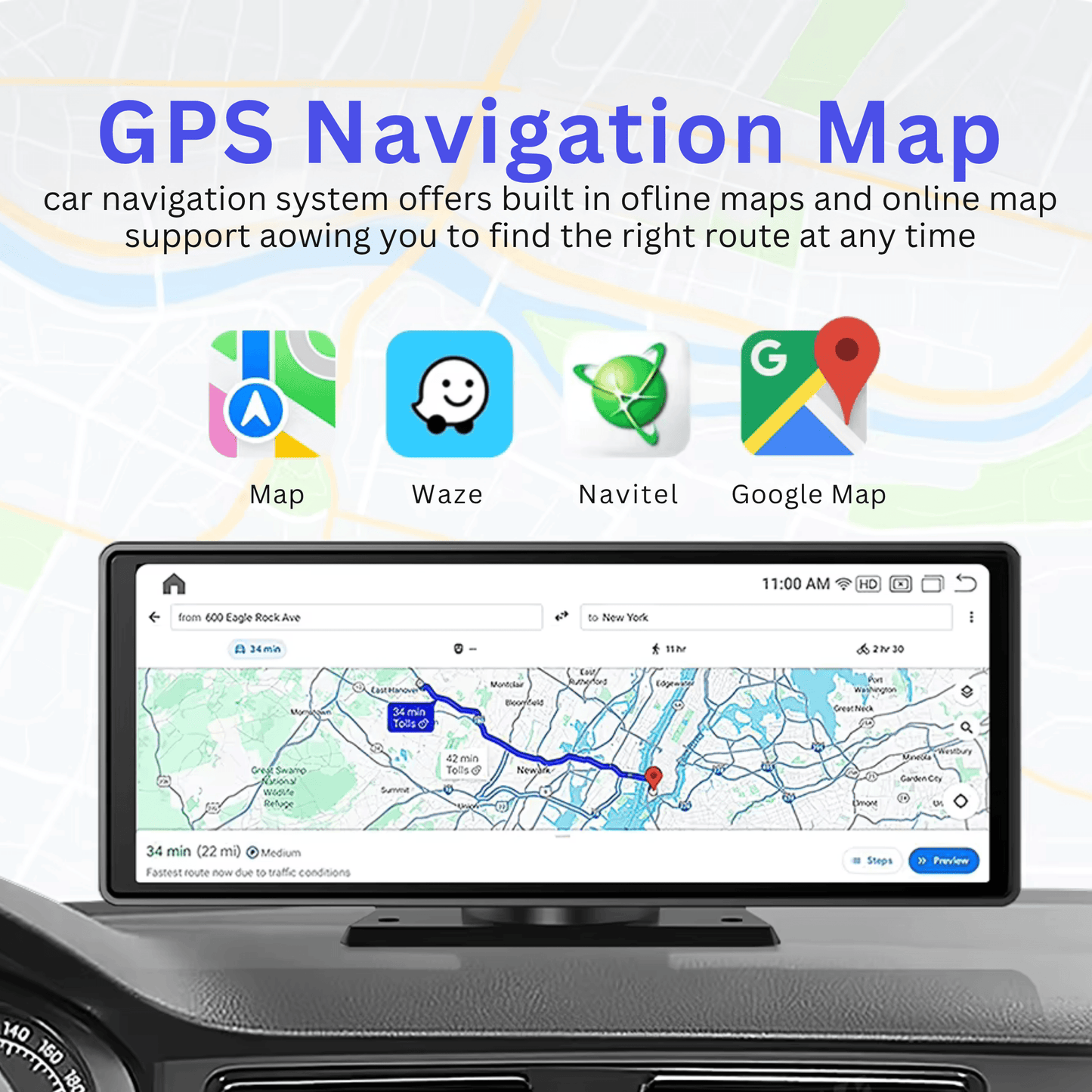 Portable CarPlay Screen with Rotatable 4K Dash Camera - Autotrendix