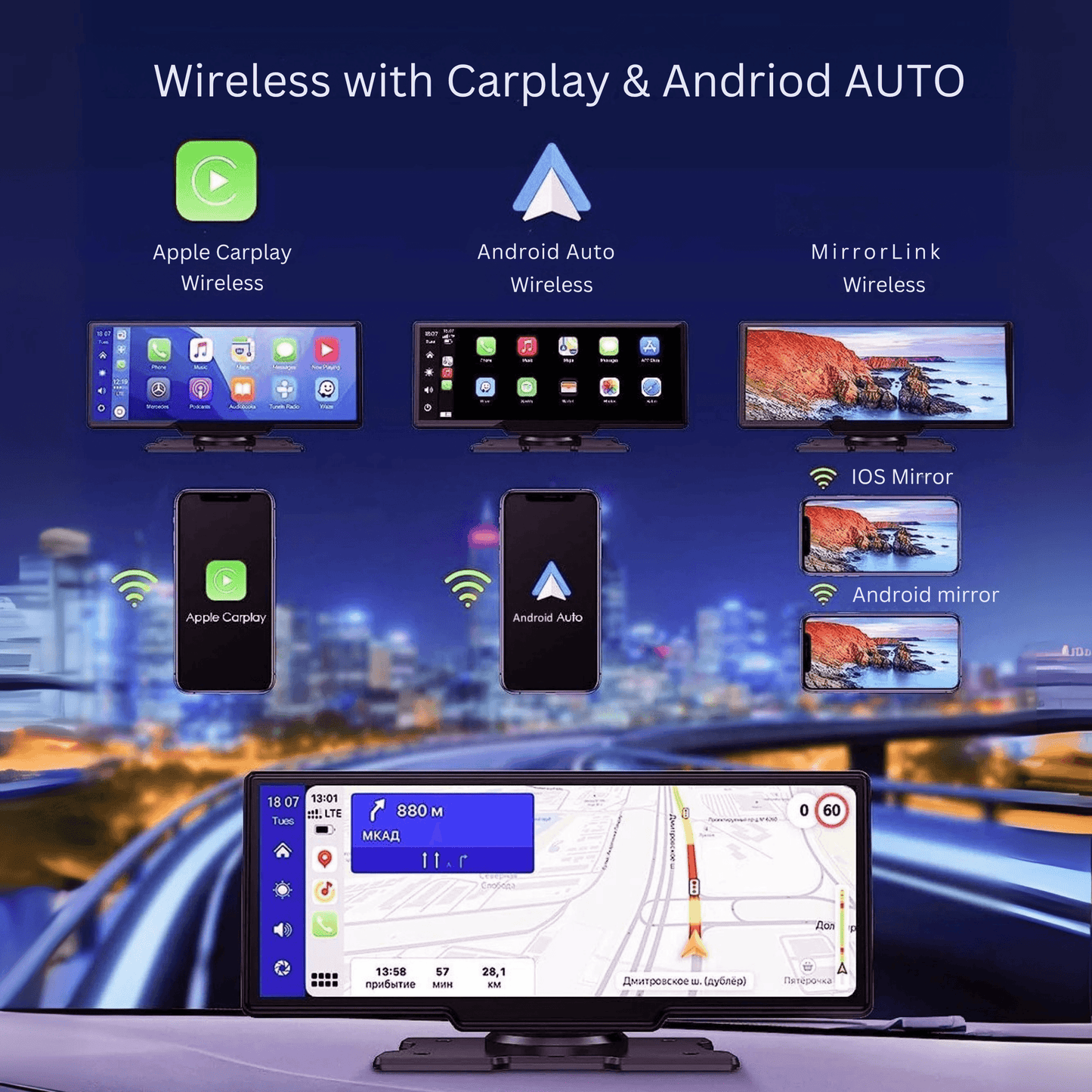Portable CarPlay Screen with Rotatable 4K Dash Camera - Autotrendix
