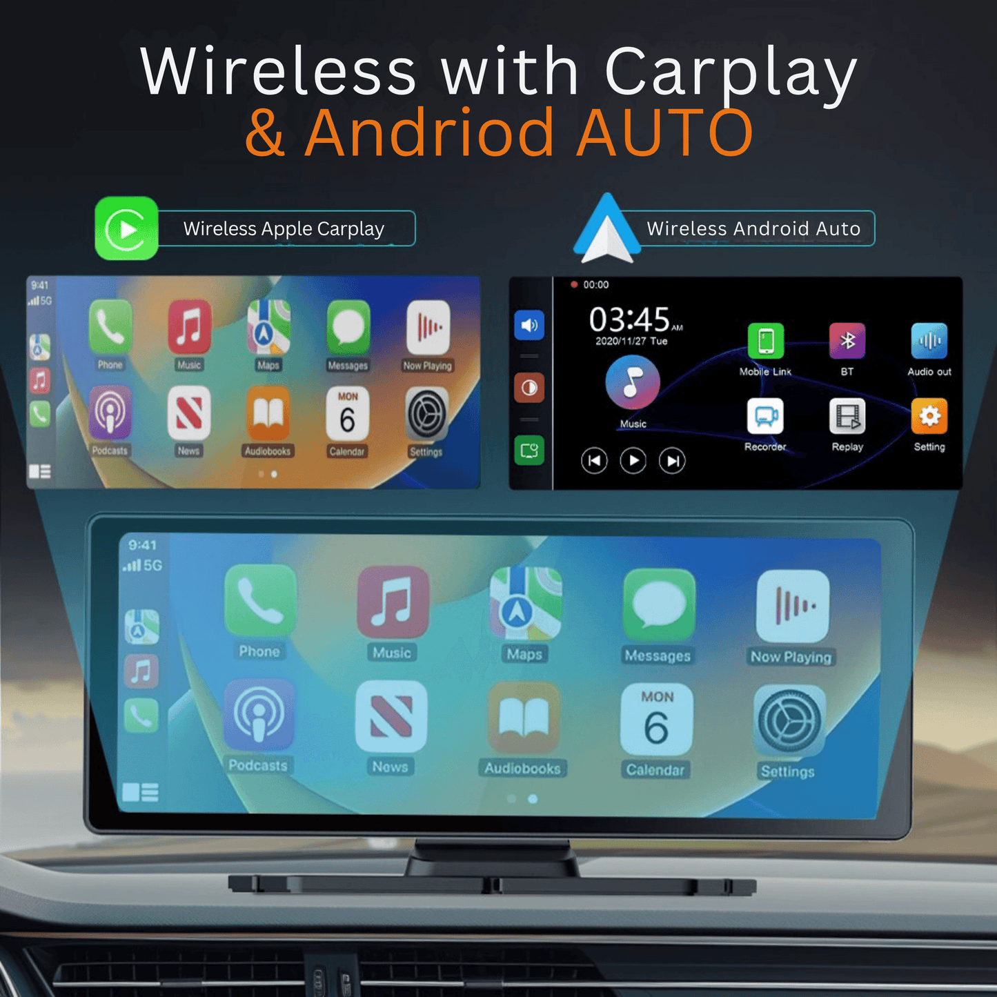 Portable CarPlay Screen with Rotatable 4K Dash Camera - Autotrendix