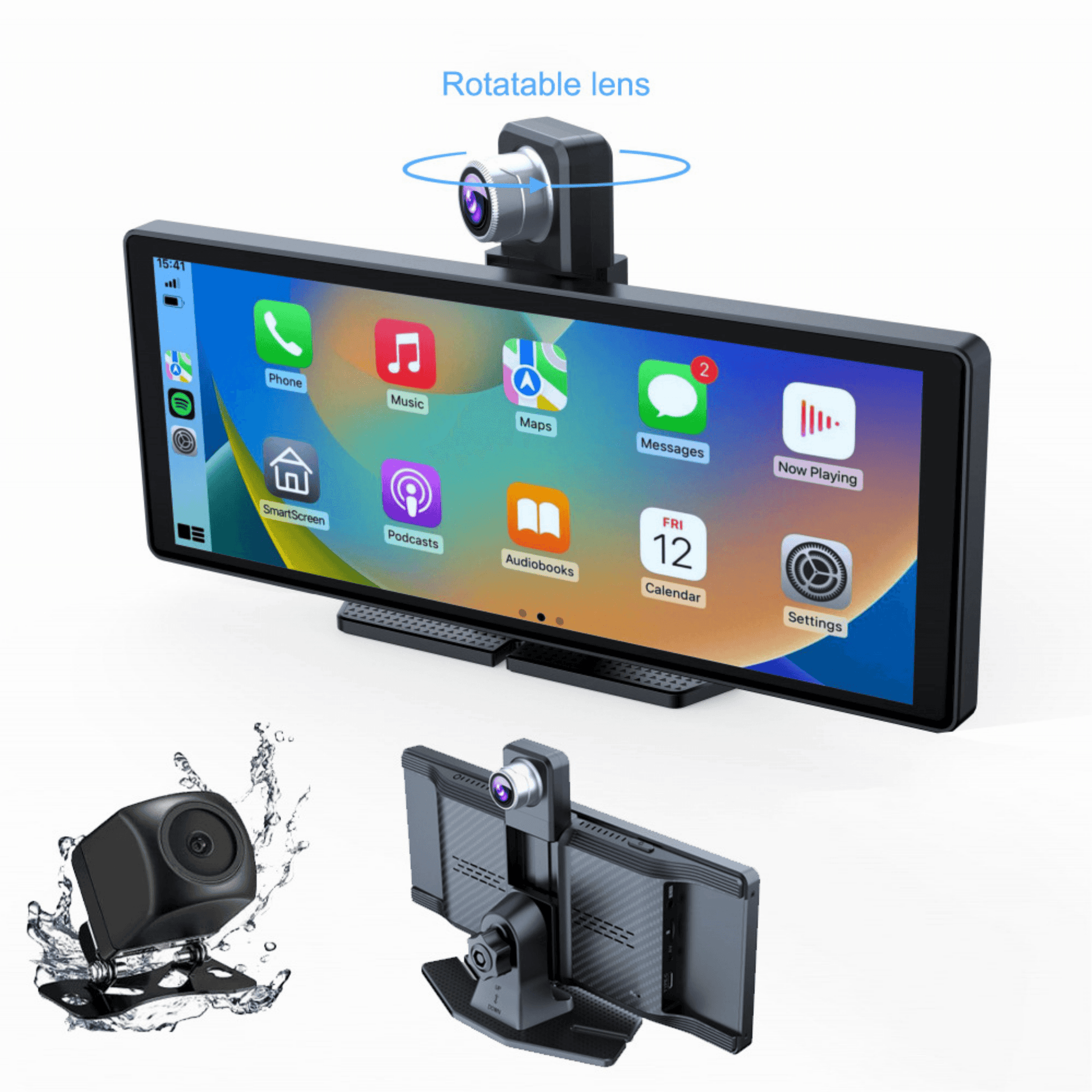 Portable CarPlay Screen with Rotatable 4K Dash Camera - Autotrendix