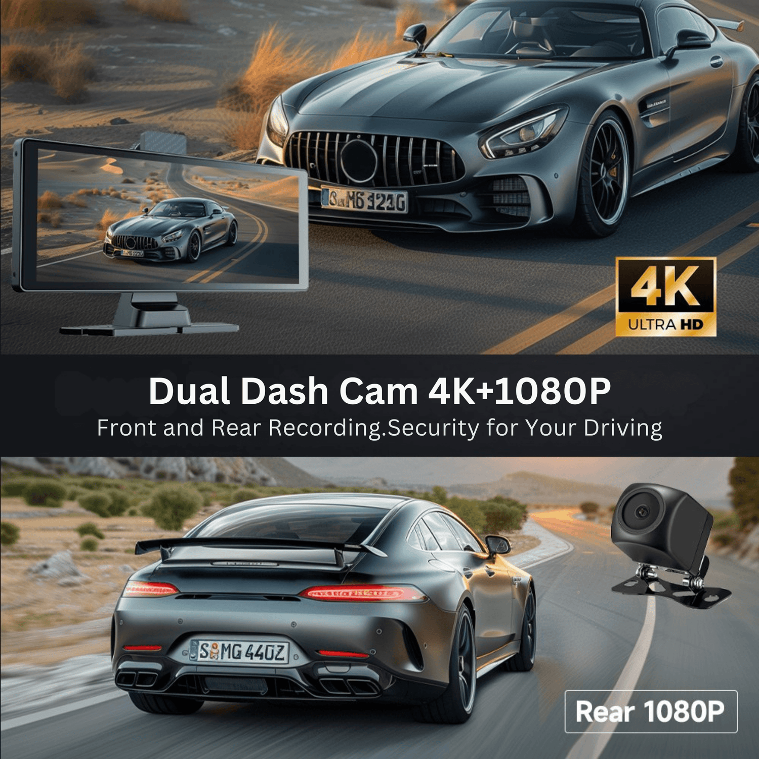 Portable CarPlay Screen with Rotatable 4K Dash Camera - Autotrendix