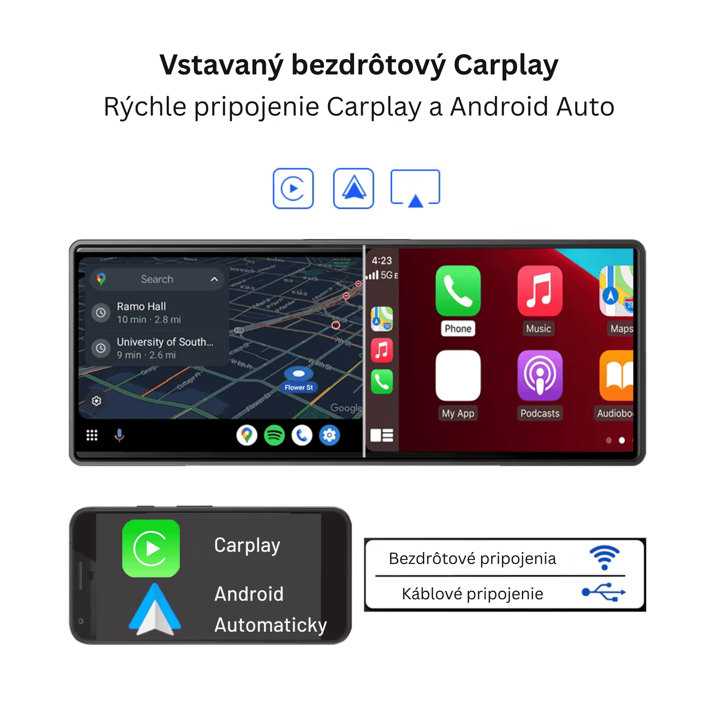 Portable CarPlay Screen with Rotatable 4K Dash Camera - Autotrendix