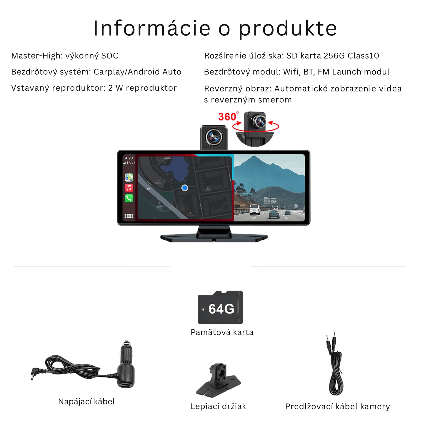 Portable CarPlay Screen with Rotatable 4K Dash Camera - Autotrendix