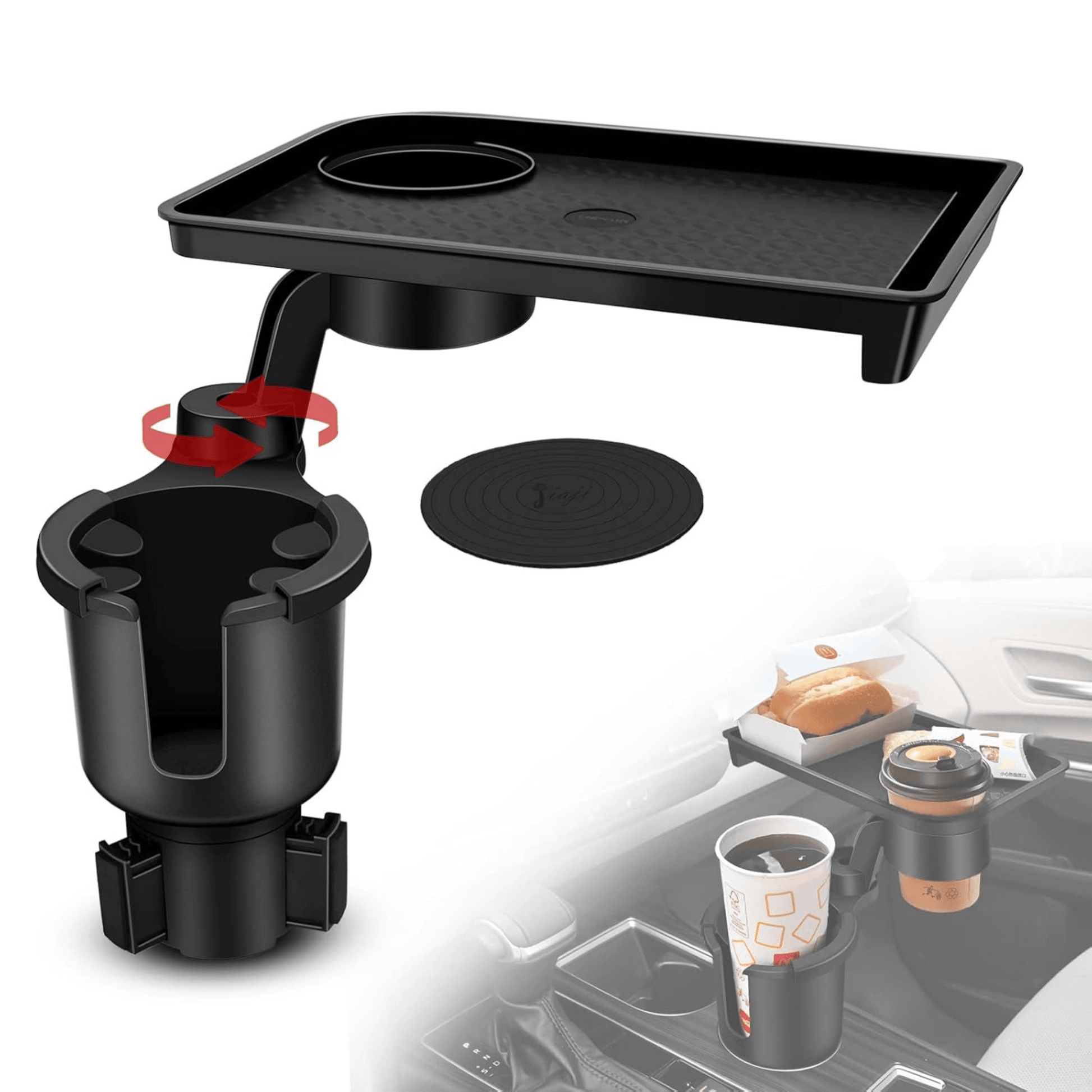 Car Cup Holder Expander with Detachable Food Tray - Autotrendix