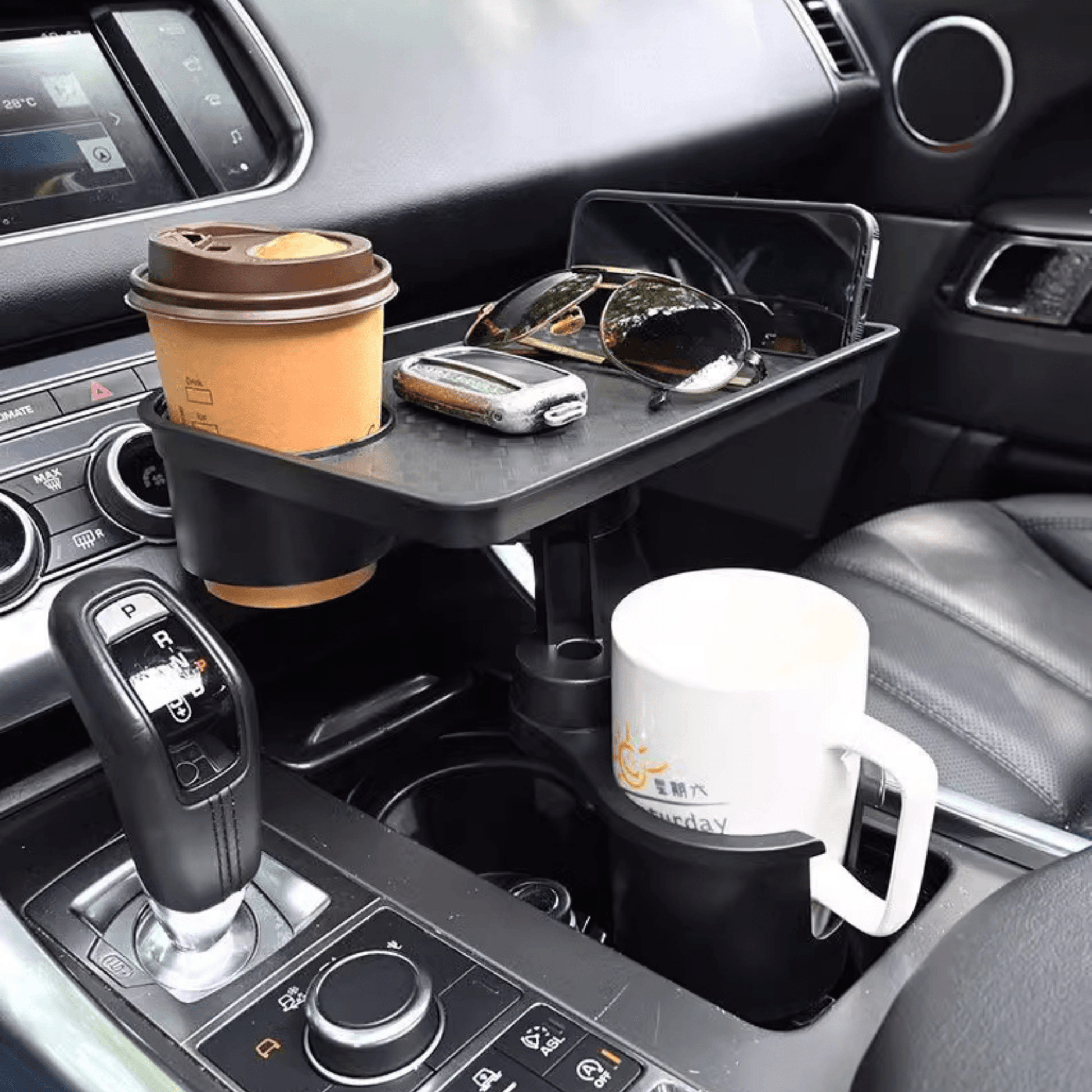 Car Cup Holder Expander with Detachable Food Tray - Autotrendix