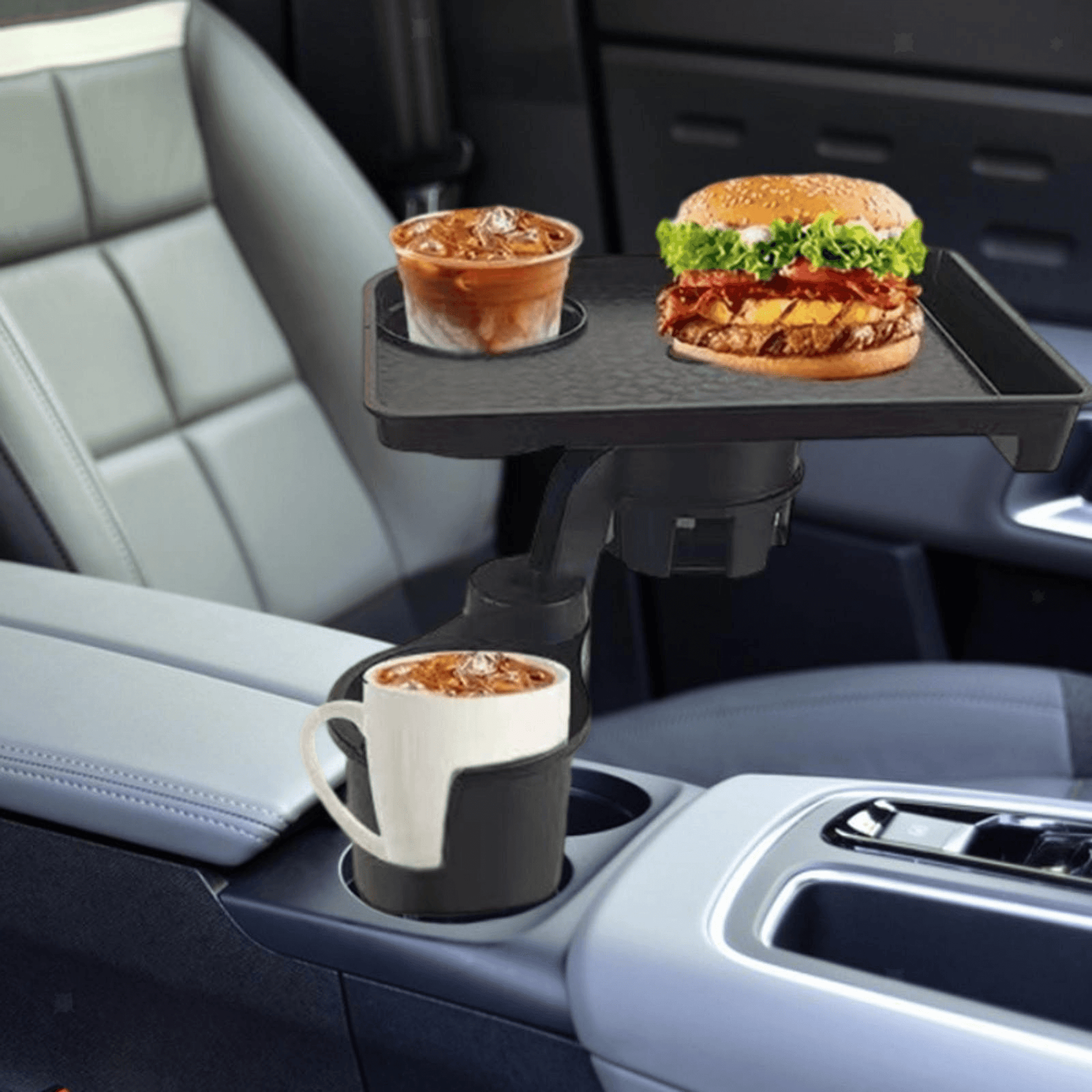 Car Cup Holder Expander with Detachable Food Tray - Autotrendix