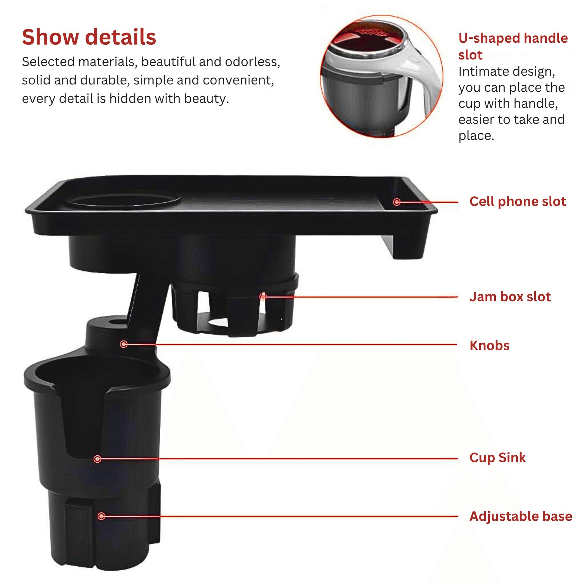 Car Cup Holder Expander with Detachable Food Tray - Autotrendix