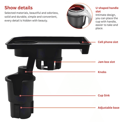 Car Cup Holder Expander with Detachable Food Tray - Autotrendix