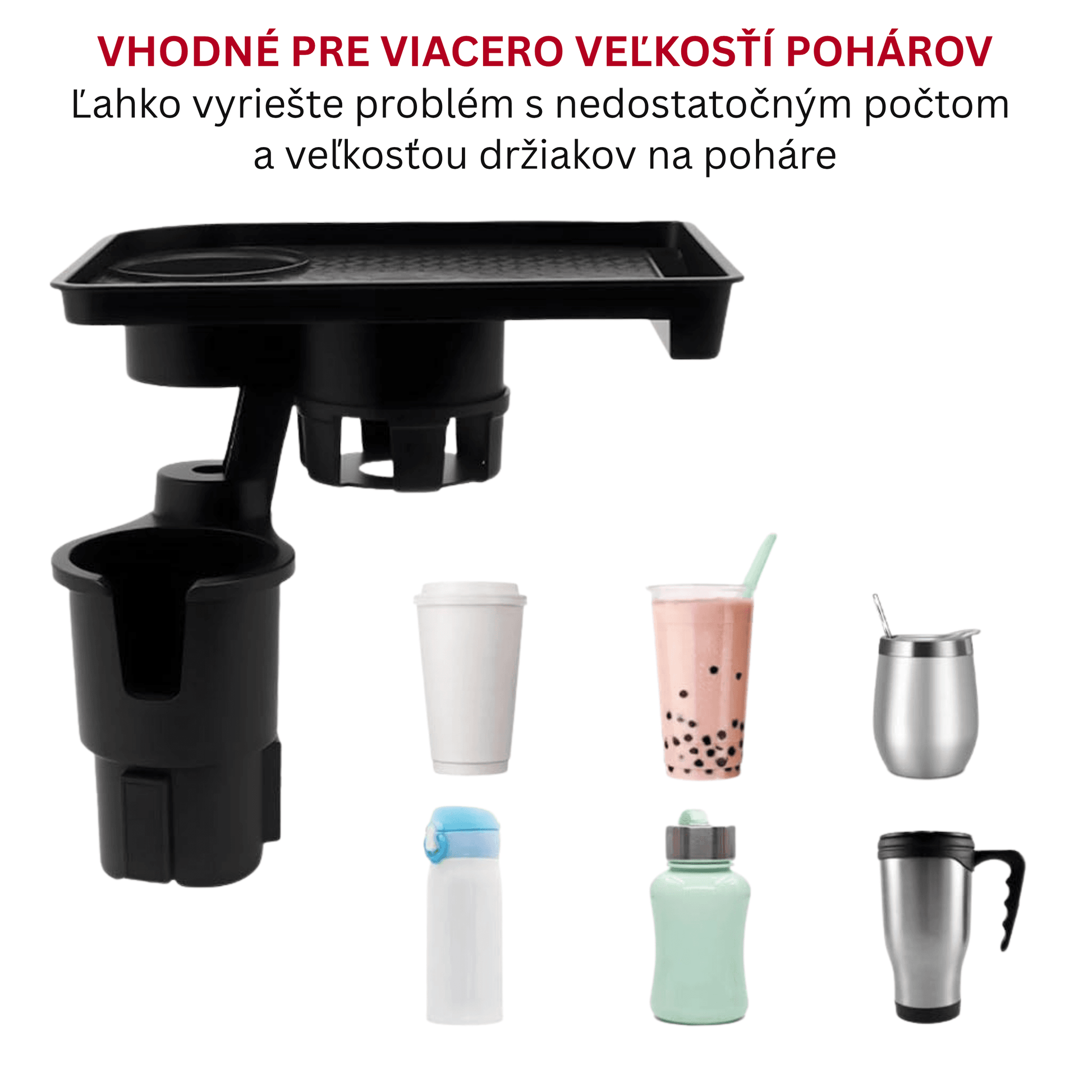 Car Cup Holder Expander with Detachable Food Tray - Autotrendix
