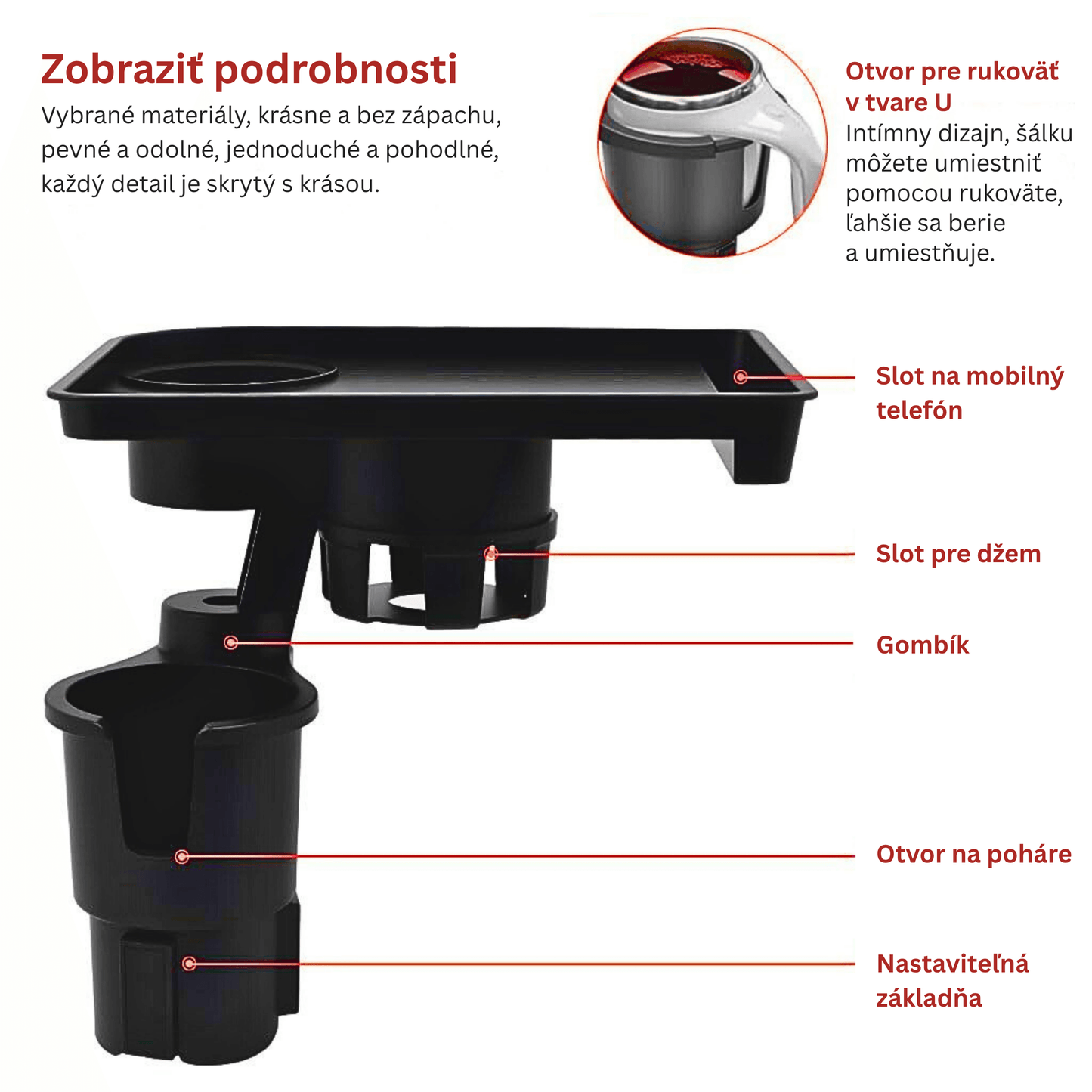 Car Cup Holder Expander with Detachable Food Tray - Autotrendix