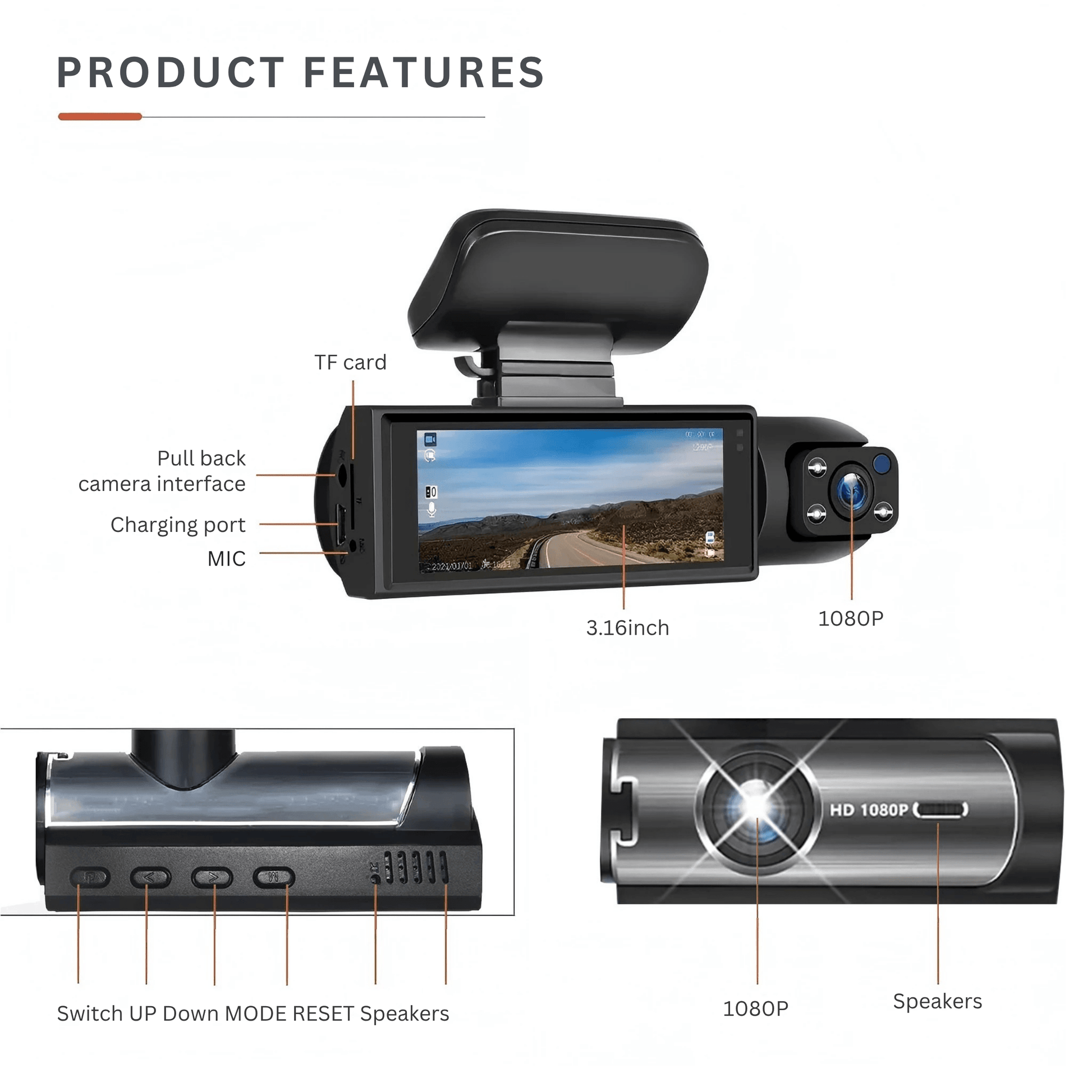Dual-Lens Dash Camera with HD Night Vision - Autotrendix