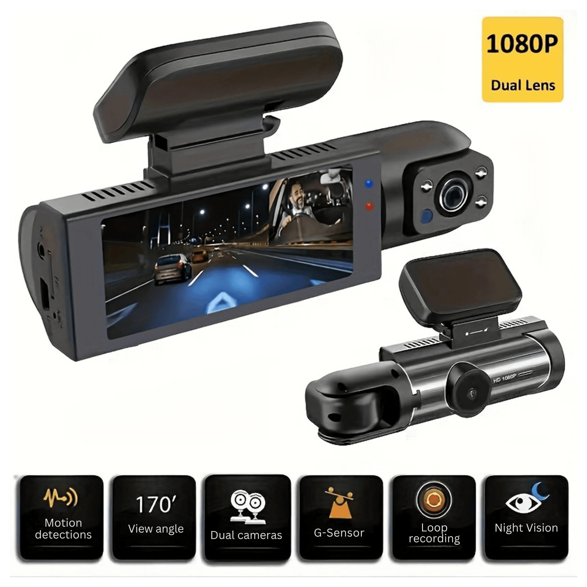 Dual-Lens Dash Camera with HD Night Vision - Autotrendix
