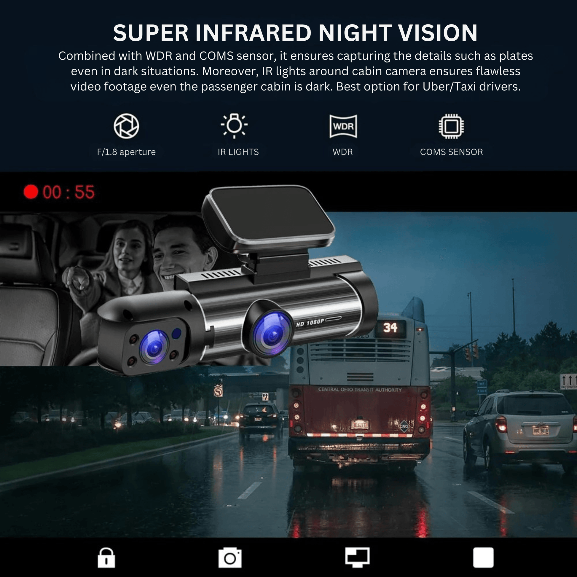 Dual-Lens Dash Camera with HD Night Vision - Autotrendix