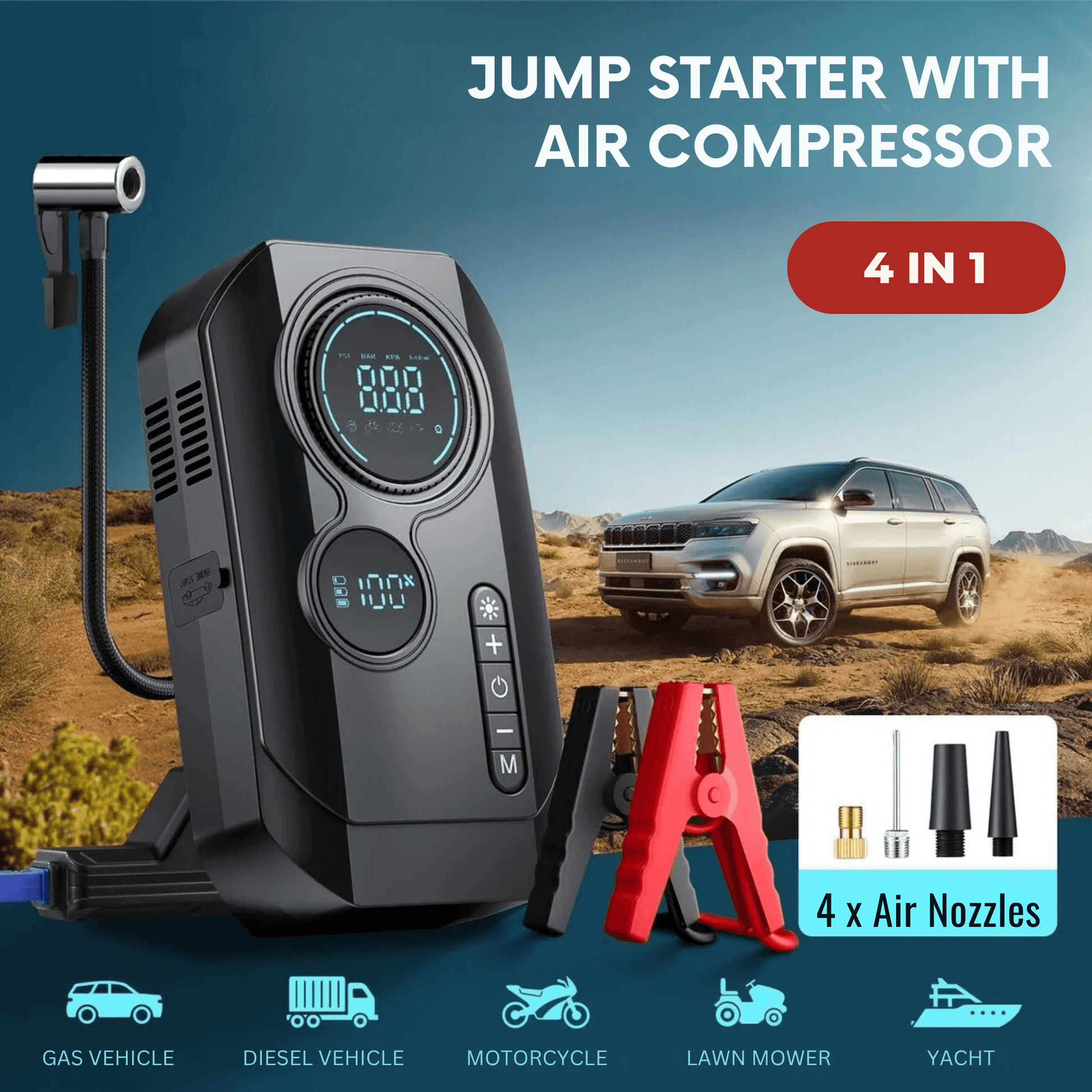 Portable Car Jump Starter & Air Compressor - Autotrendix