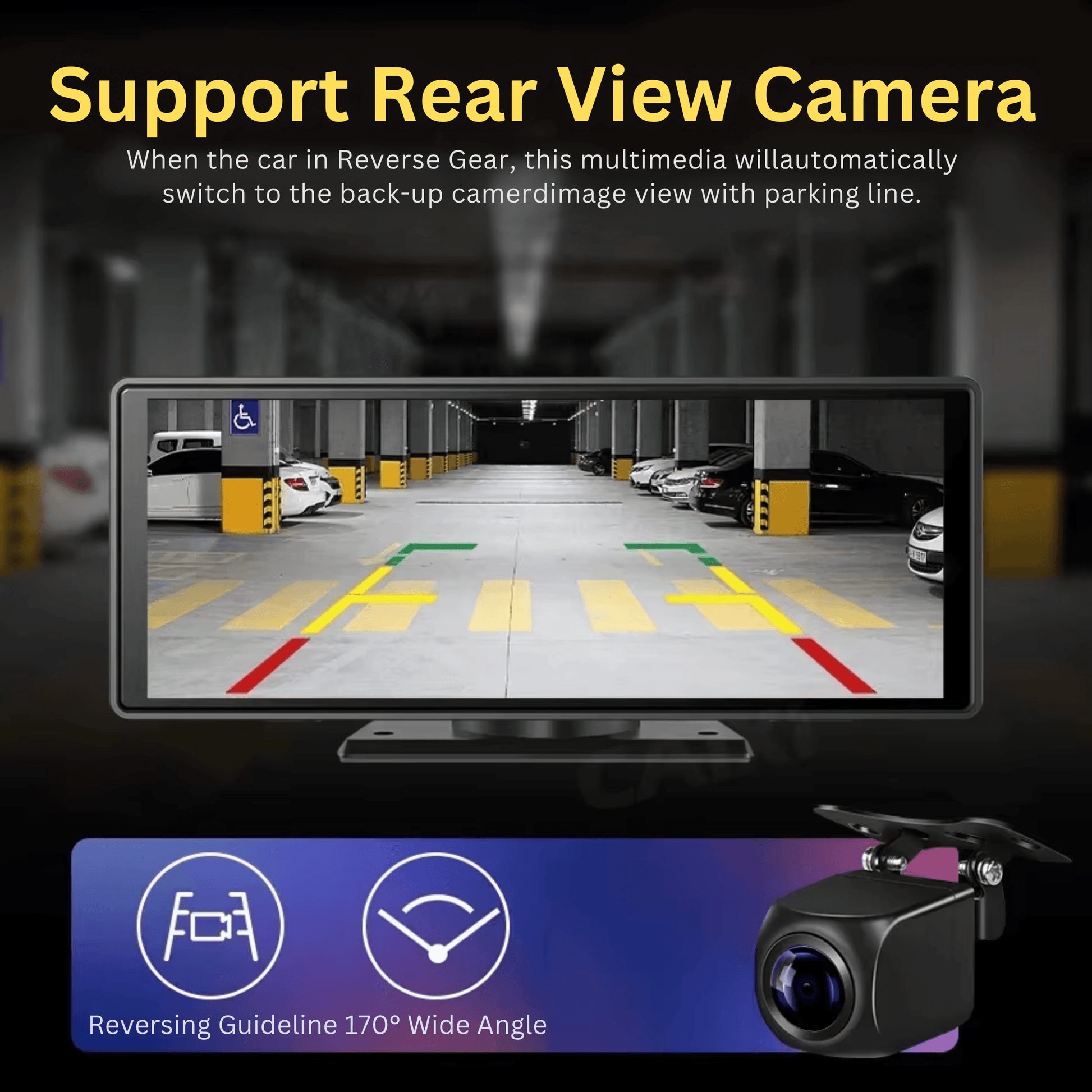 Portable CarPlay Screen with Rotatable 4K Dash Camera - Autotrendix