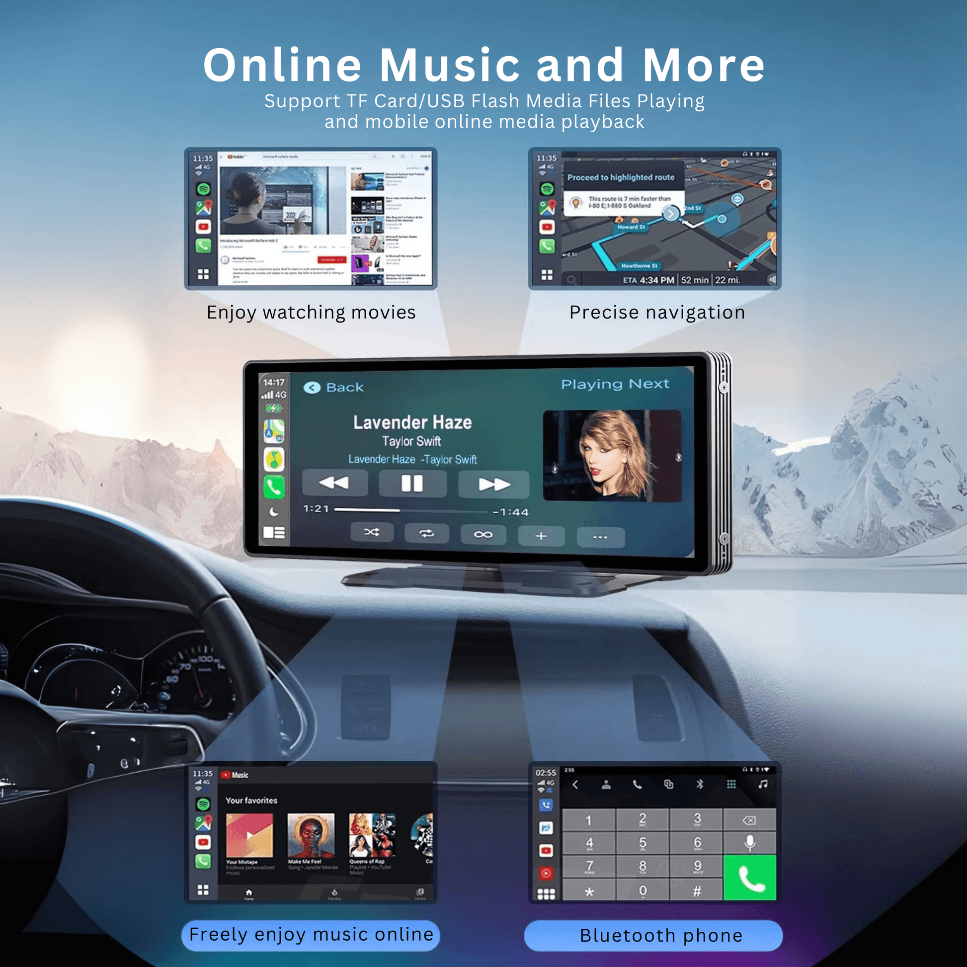 Portable CarPlay Screen with Rotatable 4K Dash Camera - Autotrendix