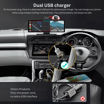 Portable CarPlay Screen with Rotatable 4K Dash Camera - Autotrendix
