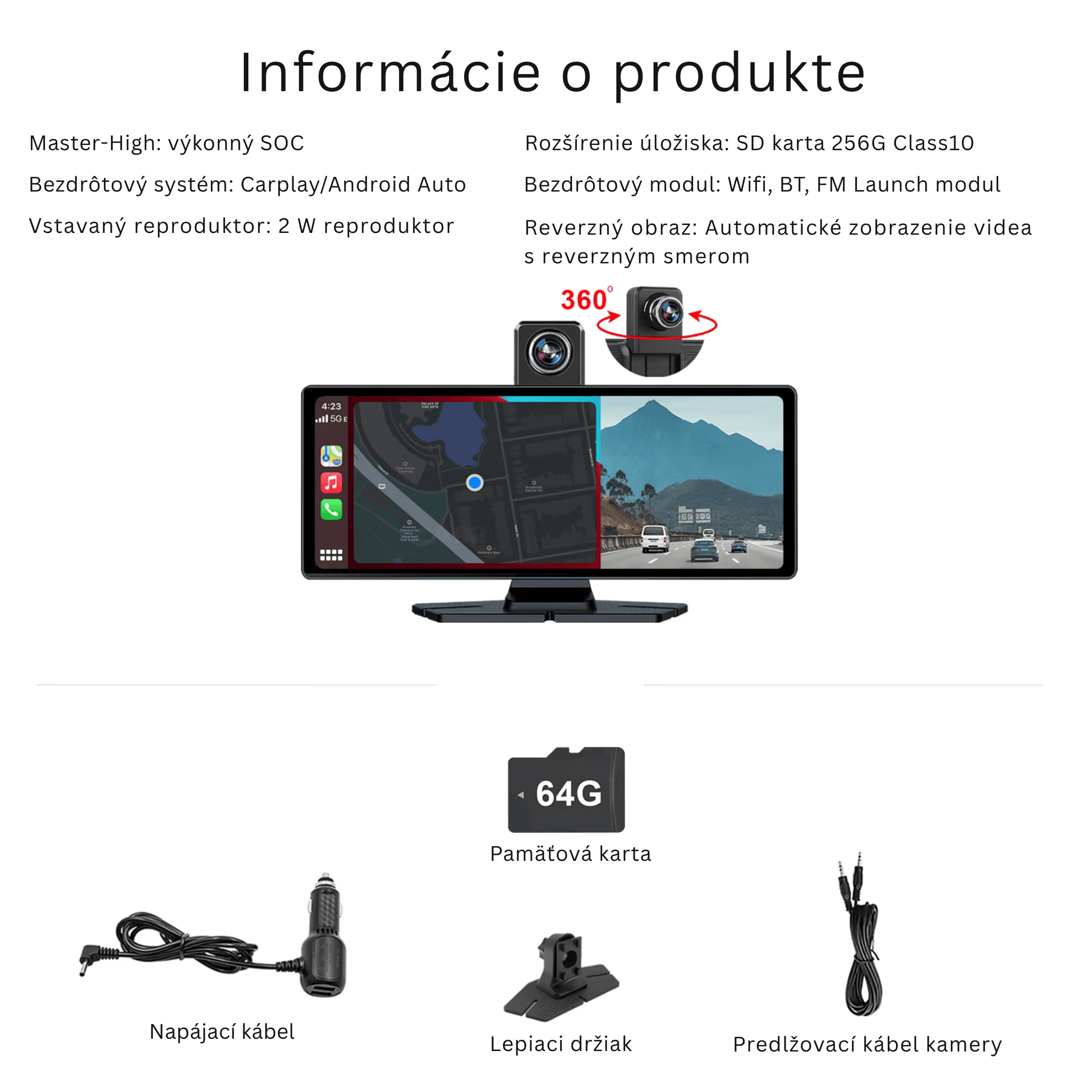 Portable CarPlay Screen with Rotatable 4K Dash Camera - Autotrendix