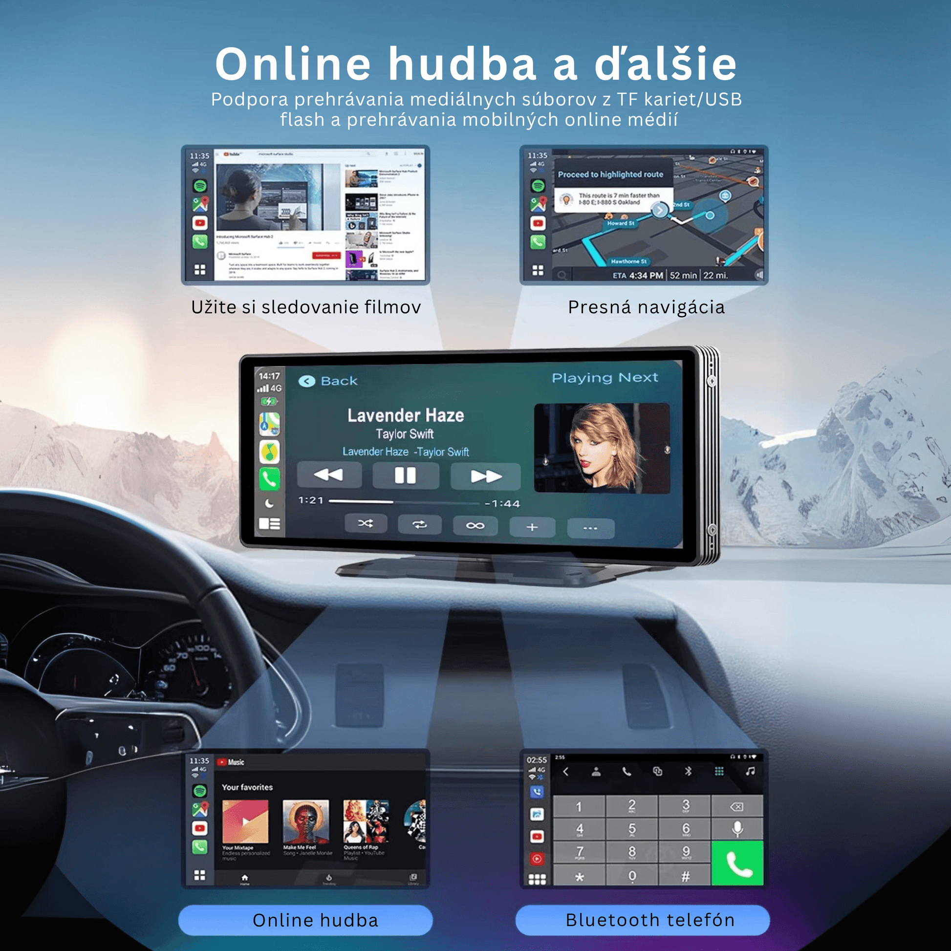 Portable CarPlay Screen with Rotatable 4K Dash Camera - Autotrendix